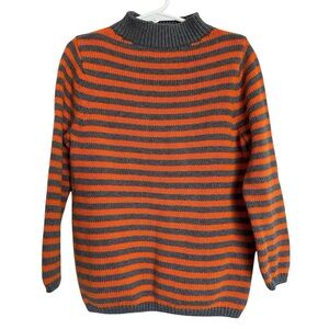 Mini Boden Kid's Cotton Knit Striped Orange Gray Sweater Size 5-6Y